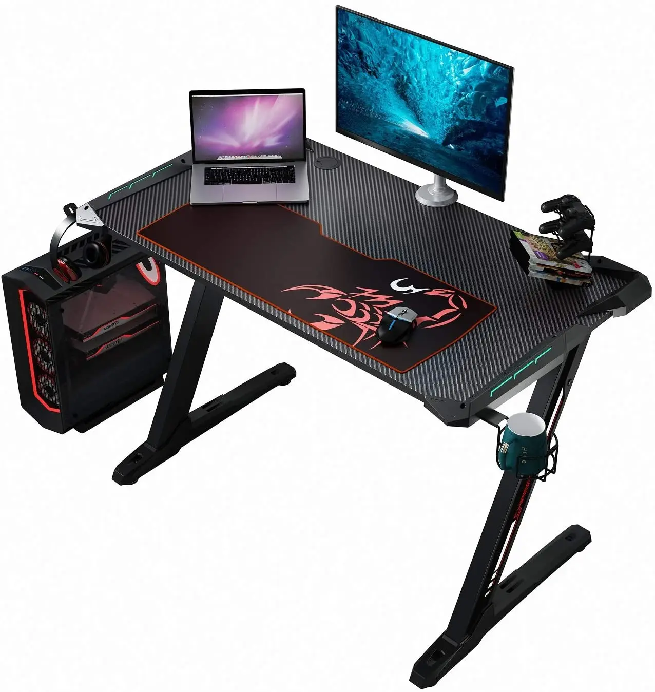 Ergonomic gaming room accessories GNB lights with cup holder