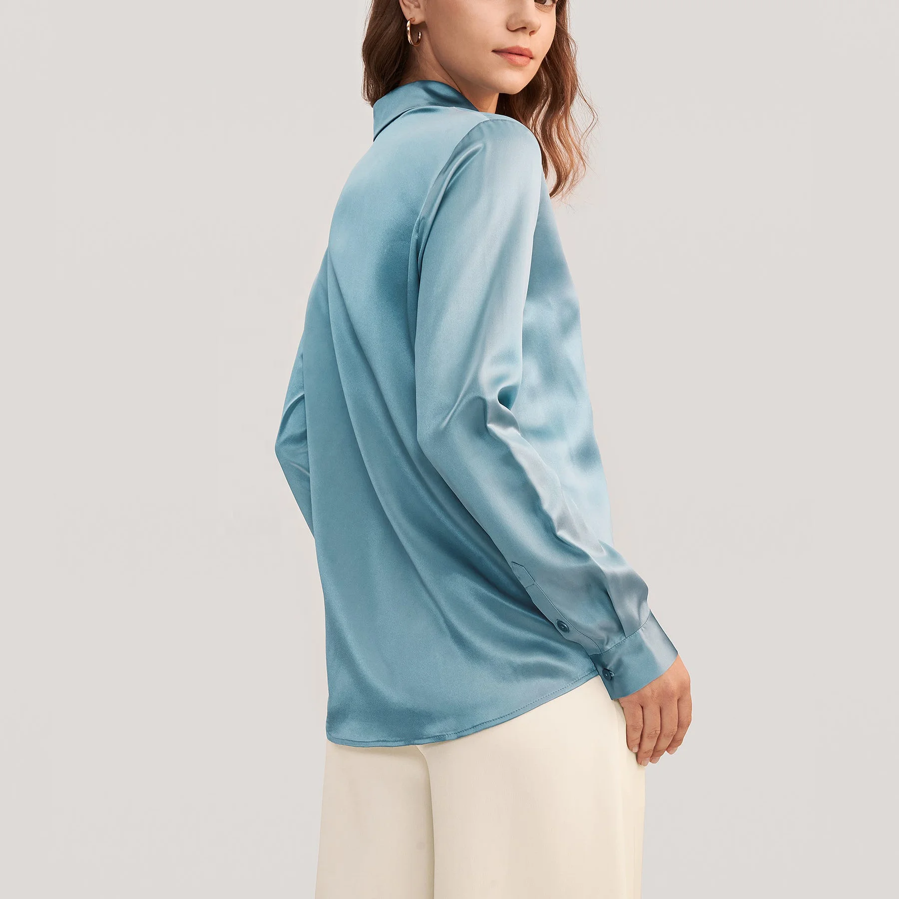 Custom High Quality Elegant Ladies Satin Shirt Top Long Sleeveless Silk Blouses For Women