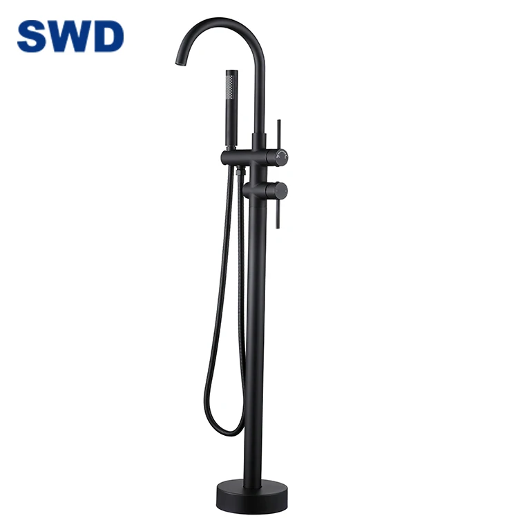 Black Brassl Mounted Free Standing Filler Bath Shower Mixer Upc Floor Stand Shower Set Mixer Freestanding Bathtub Tub Faucet Set