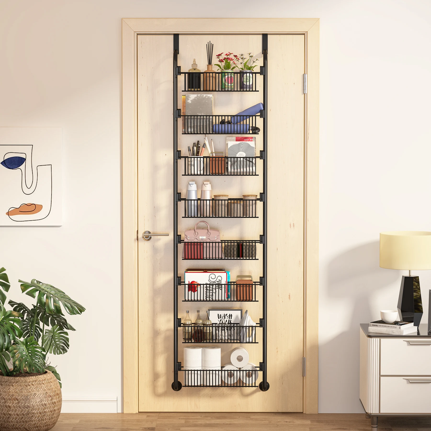 Storage Bathroom Wall Mounted Over the Door Hanging Laundry Basket with 6 Baskets for Large Storage