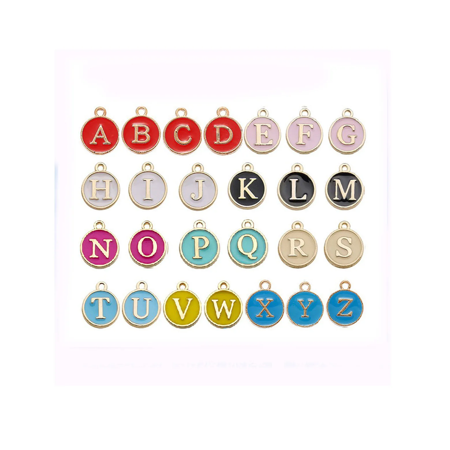 Wholesale Zinc Alloy Double Sides Enamel 26 Alphabet Uppercase Letter Round Charm Pendants Jewelry Accessories