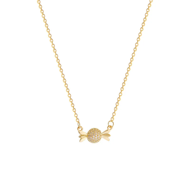 Newest Real Gold Plating Crystal Rhinestone Candy Clavicle Chain Necklace Stainless Steel Full Diamond Sweets Candy Necklace