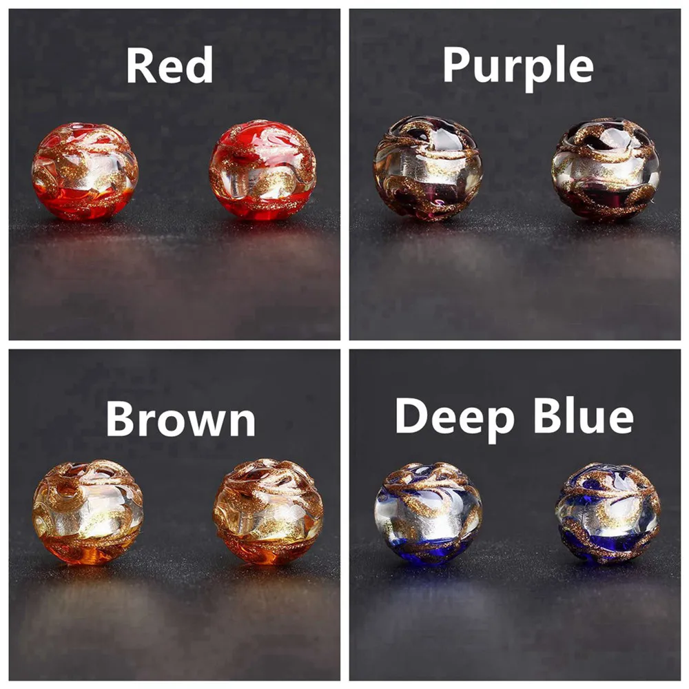 Round 12mm Foil Strips Lampwork Glass Handmade Loose Beads for Jewelry Making DIY Crafts Findings