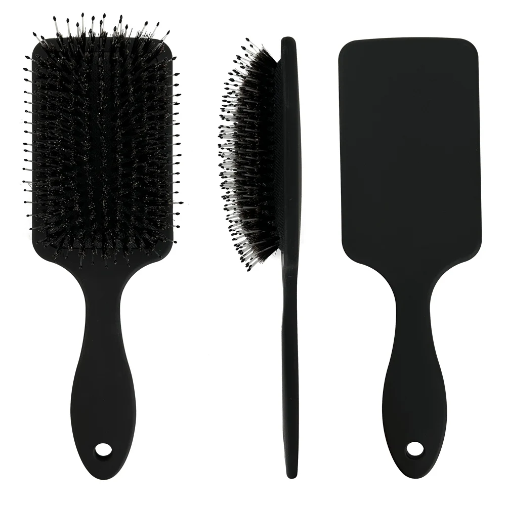 Comb mixed boar and nylon bristles paddle curly hair brush extensions plastic handle paint brush boar bristle brush