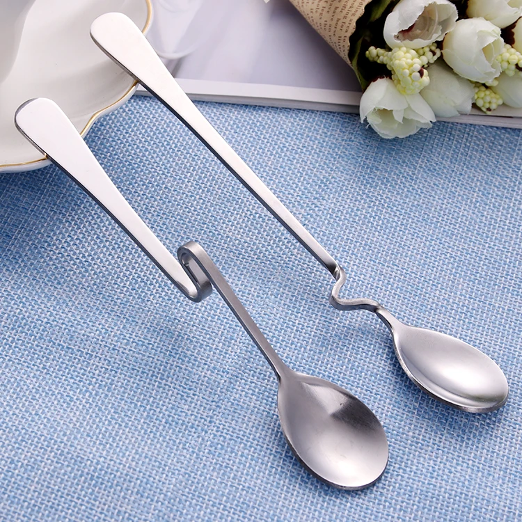 Wholesale Stainless Steel Hanging Cup bar Hotel Coffee Spoon Sugar Mini Silver Tea Spoon Bending S Shape Silver Spoon