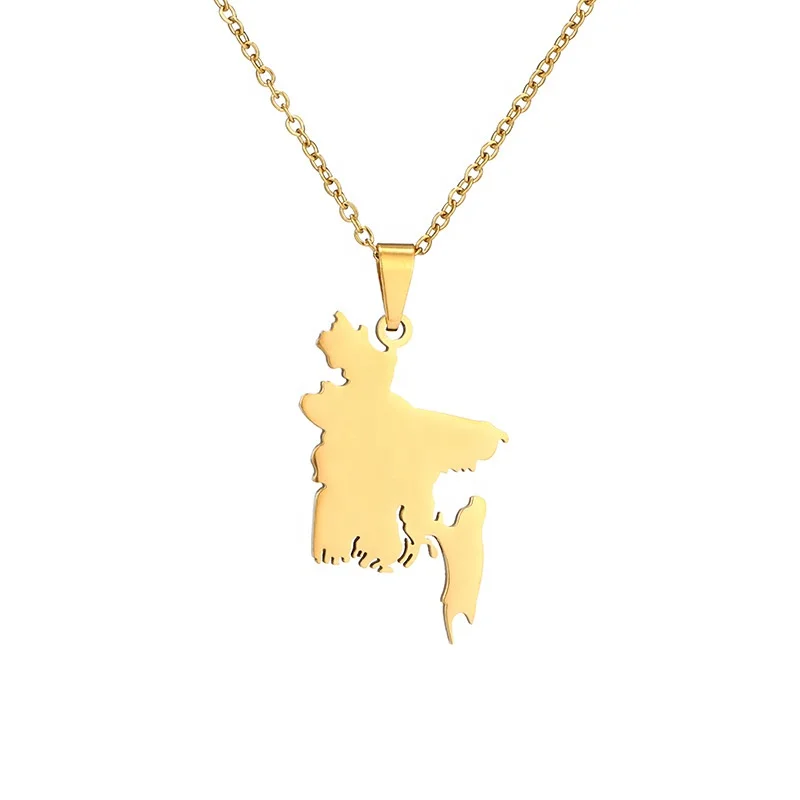 Map of Bangladesh Pendant Necklaces Gold Color for Women Girls Stainless Steel Bangladeshi Maps Ethnic Party Engagement Jewelry