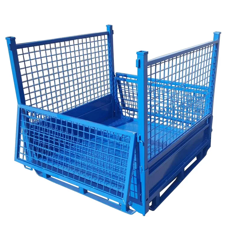 Heavy duty durable folding stacking warehouse storage steel wire mesh stillage cage
