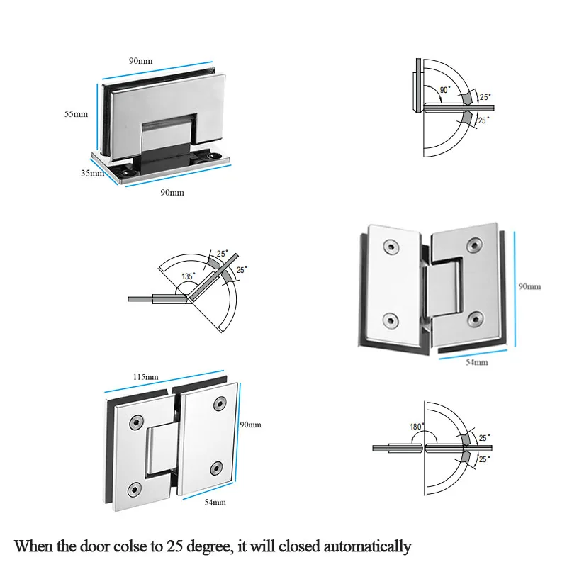 Frameless cupboard showcase cabinet clamp 70mm hydraulic 360 degree gold plated shower door pivot hinge