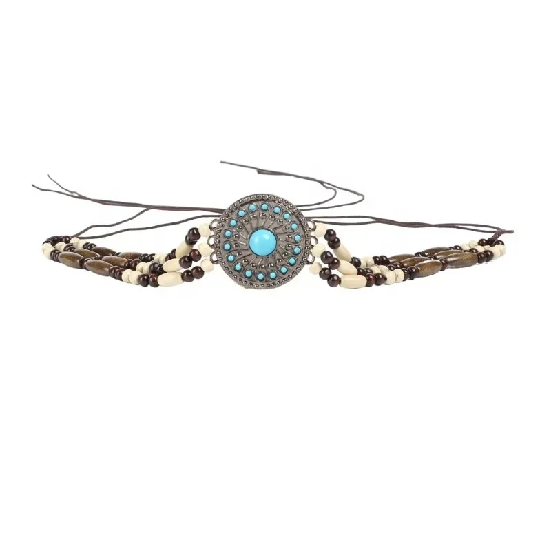 Classic wood bead hat band grassland wind jewelry accessories girdle DIY headdress waist chain ethnic clothing jewelry wholesale