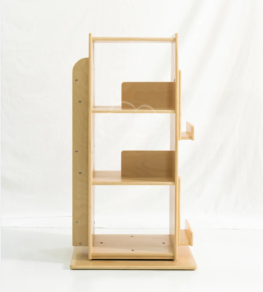 Modern design kindergarten 3 shelf revolving bookshelf preschool rotating bookshelf