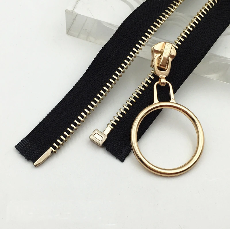 Direct Factory Multi Color Fancy Exquisite Zipper Gold Teeth Ring Cycle Slider Open-end Auto Lock Brass Zipper Leather Garment