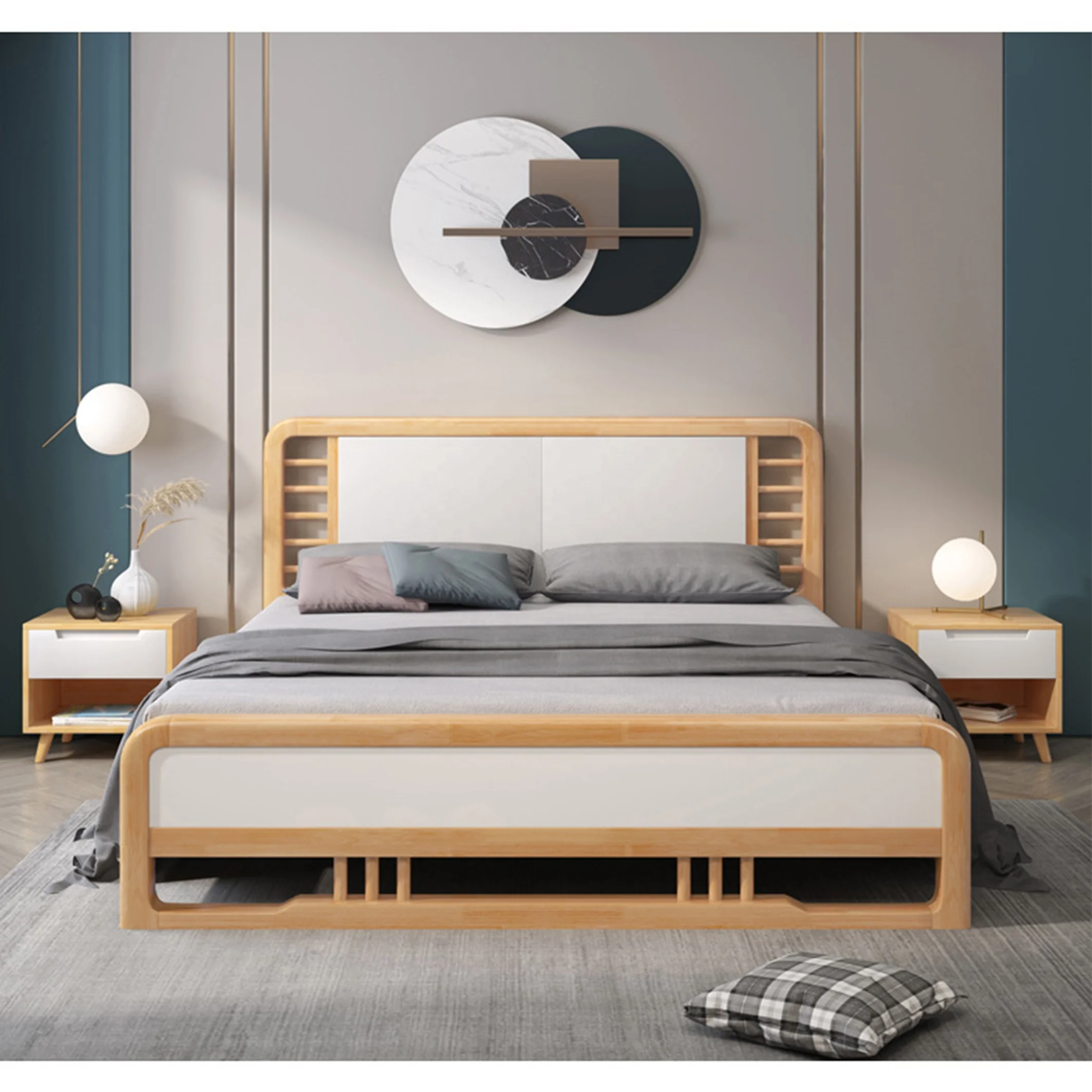 Nordic home bedroom double bed bedroom furniture modern simple solid wood bed light luxury home stay bed