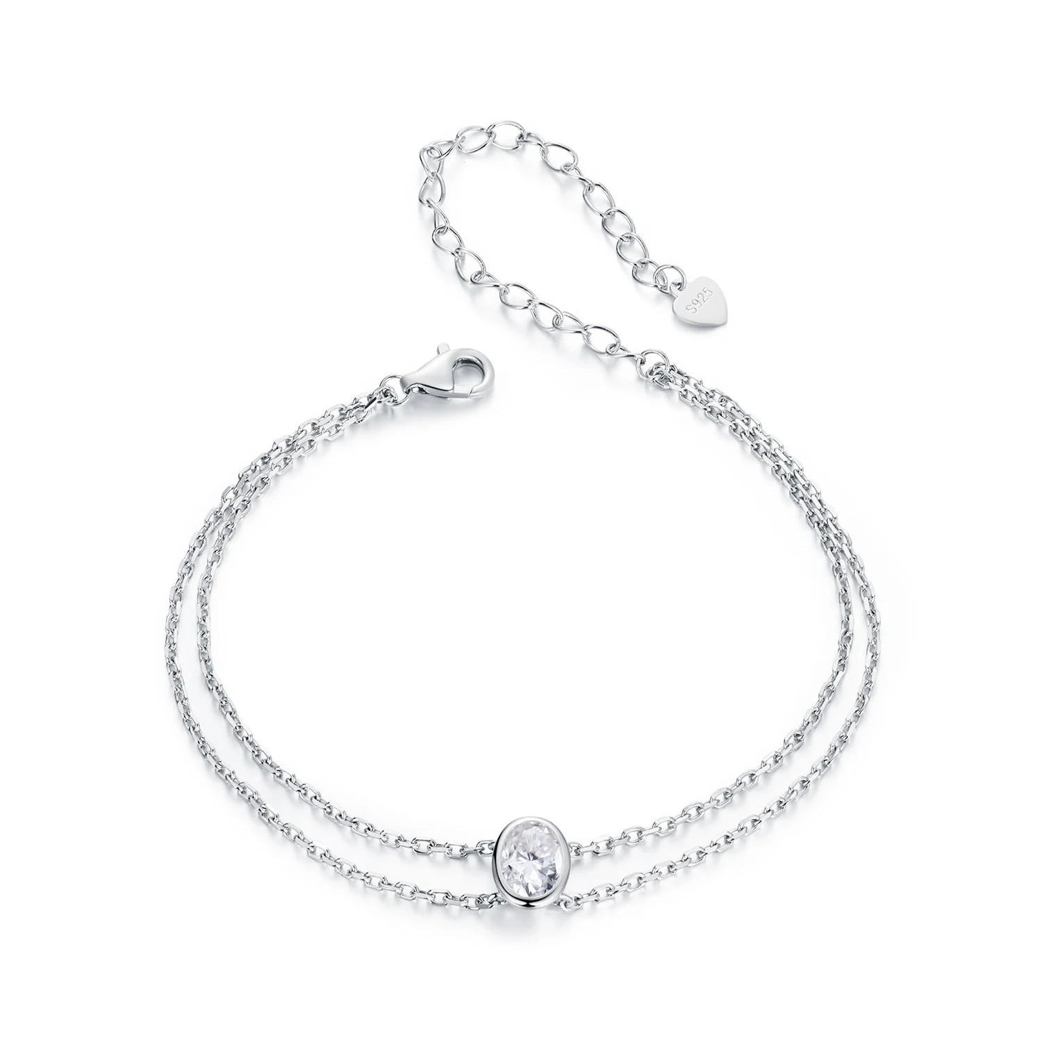S925 Sterling Silver Plated Platinum Jewelry, Light Luxury and Fashionable 1 Carat Mozambique Double-layer Bracelet