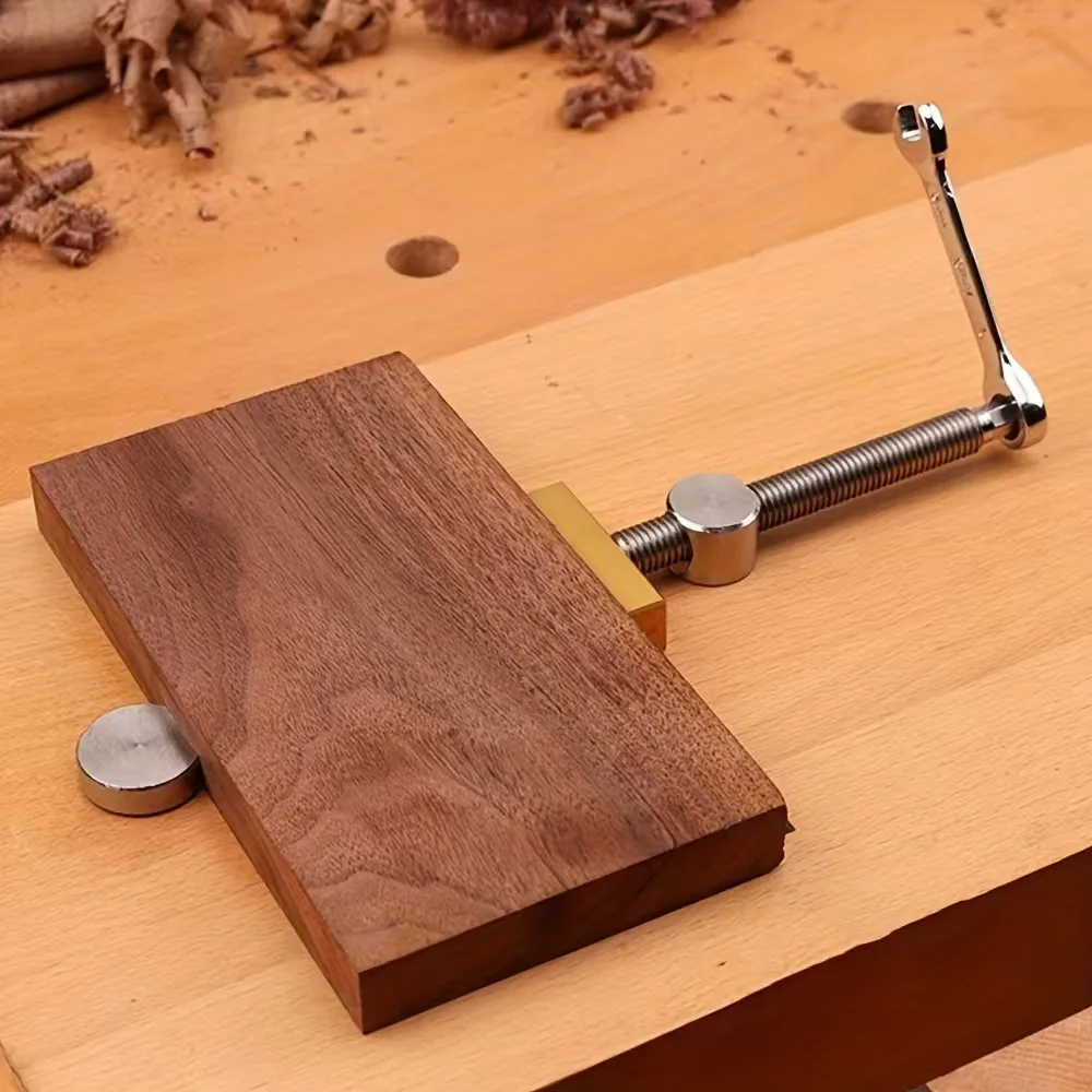Woodworking desktop vise, mortise and tenon stopper, fixed locking accessory, brass stainless steel ratchet