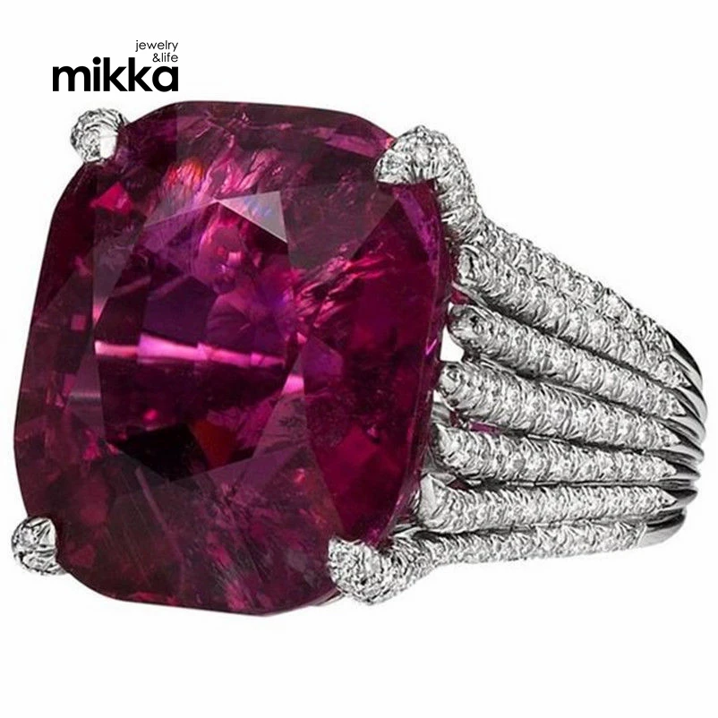 Large Purple Stone Engagement Rings High Quality Bright Silver Strip Rings Bague for Women Girl Party Ring Jewelry
