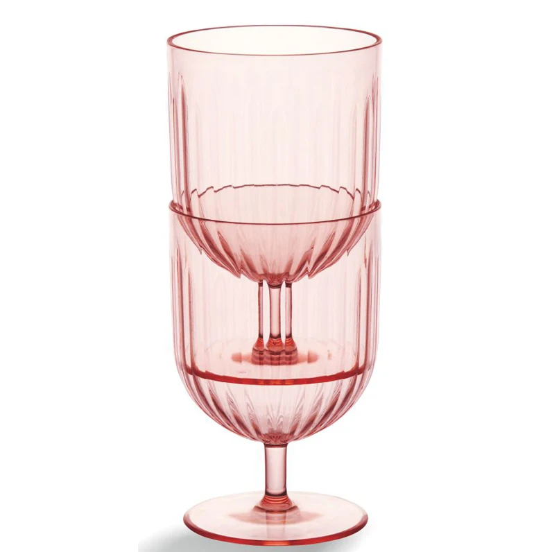 Stripe Camping Cup 10oz Polycarbonate Stack Wine Glass Clear Cocktail Nestable Stem Glass