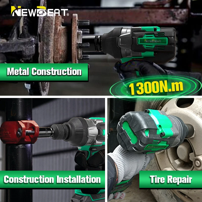 NewBeat Lithium Battery Industrial Power Wrenches Tools Set 1300N Torque Cordless Impact Wrench Heavy Duty