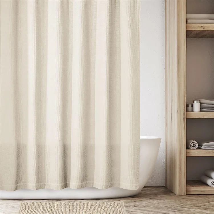 Cotton Knit Hotel Style Shower Curtain Luxury Spa Quality Waterproof Waffle Weave Fabric Cotton Shower Curtains for Bathroom