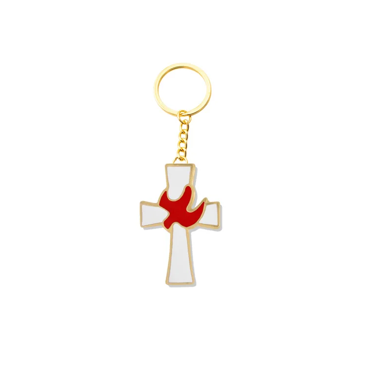 Wholesale Customized Enamel Jesus Church Religious Christian Cross Keychain Custom logo Cross Dove Keychains keyring Llavero Key
