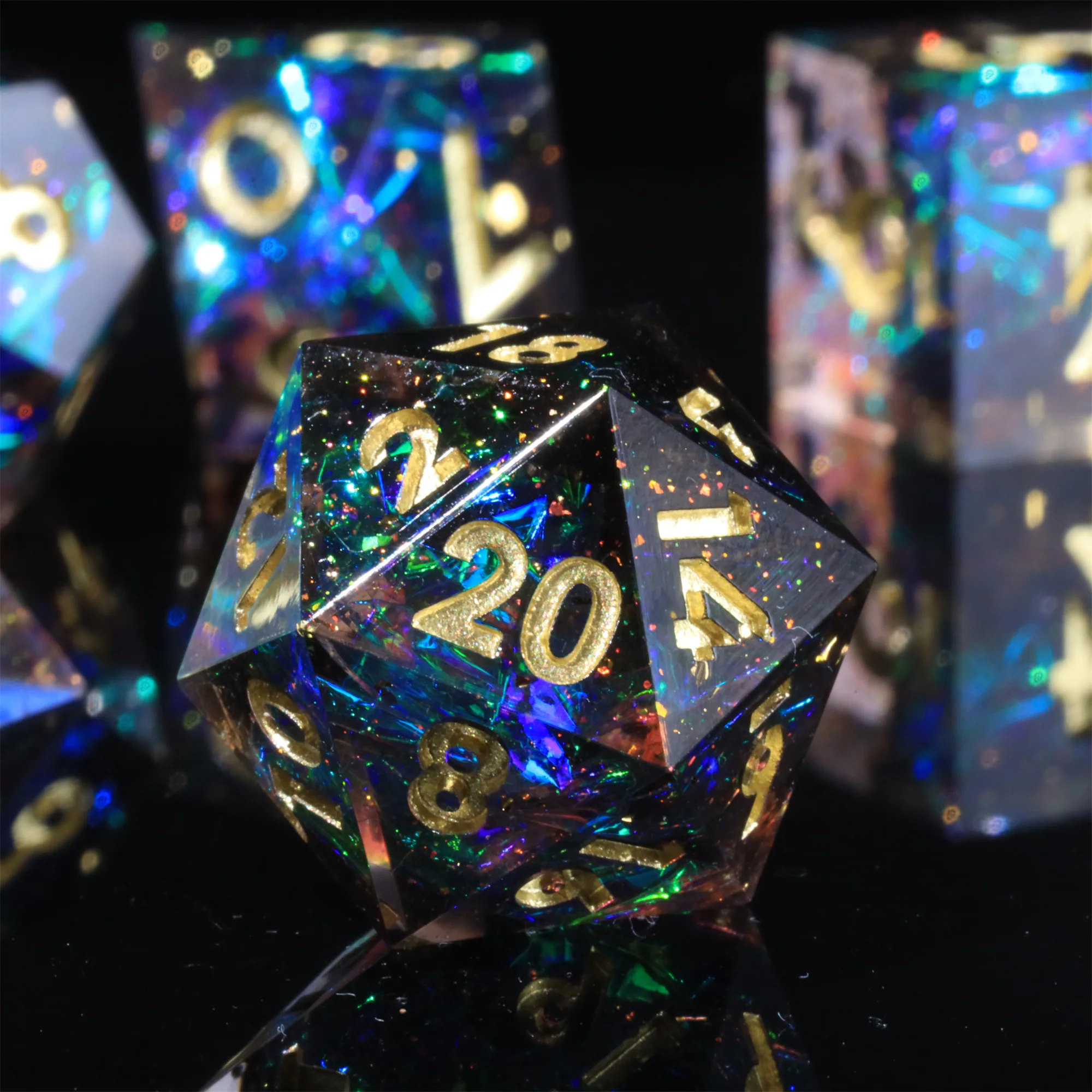 MINI PLANET Colored Galaxy DND Dice Set Polyhedral Resin Dice  with Sharp Edges For TRPG Wholesale Custom DND Dice Set Games