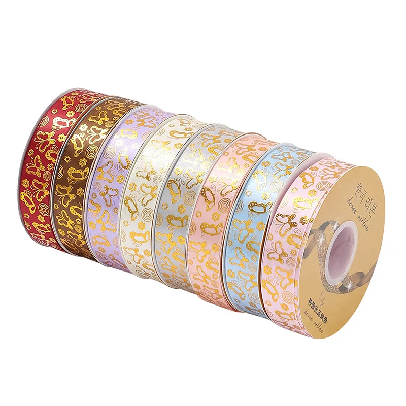 Factory custom polyester band butterfly bronzing fine printed diy patterns gift box decorative accessory ribbon