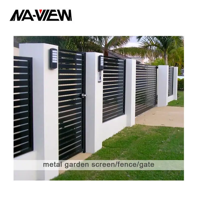 Modern design metal black powder coated horizontal yard fence privacy slat fence panels outdoor garden fence