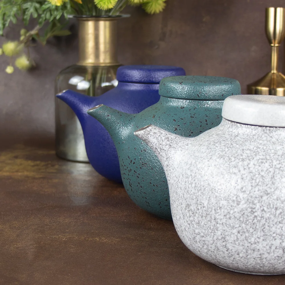 1100Cc High Fired Teapot Blue Green Rustic Tea Pot Ceramic Porcelain Teapot