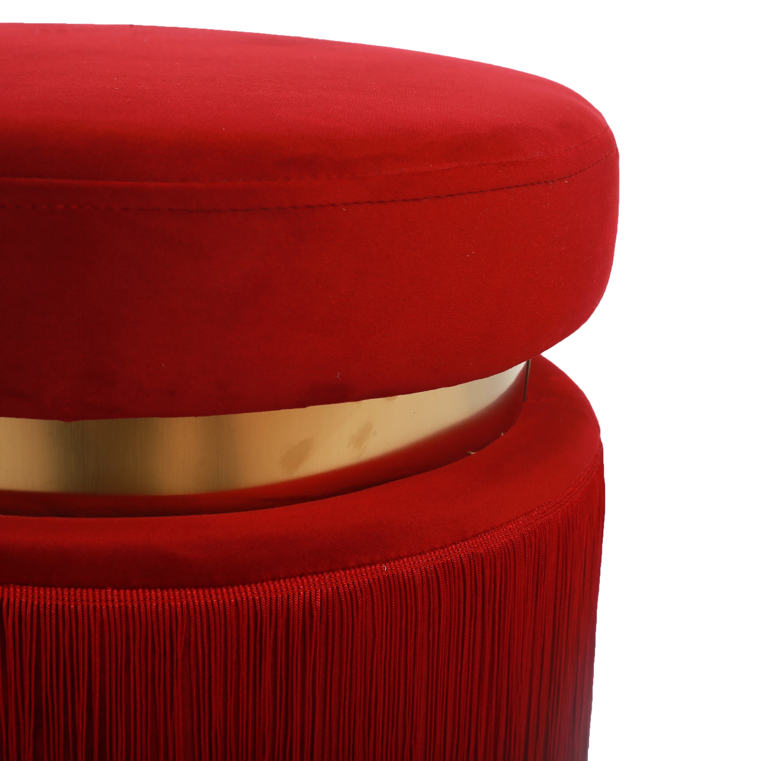 Laynsino tassel Round Ottoman stools fringe Red Velvet Fabric pouf ottoman