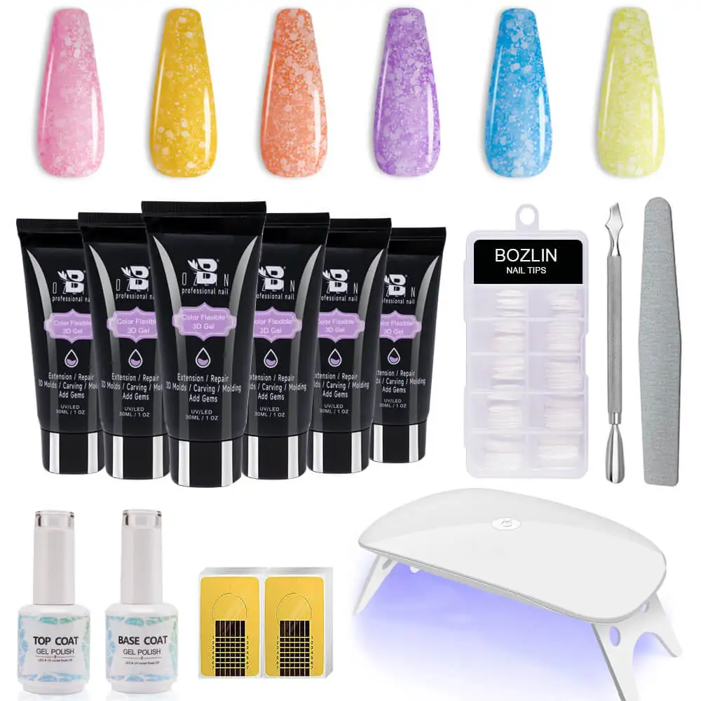 30ml Non Stick Hand Solid Poly Gel Extension Nail Kit with Nail Lamp and Full Manicure Set for Beginner Starter