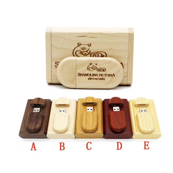 Factory Wholesale USB Wood With Custom Engraving Logo Wooden USB 2.0 3.0 Oval Flash Drive With Box
