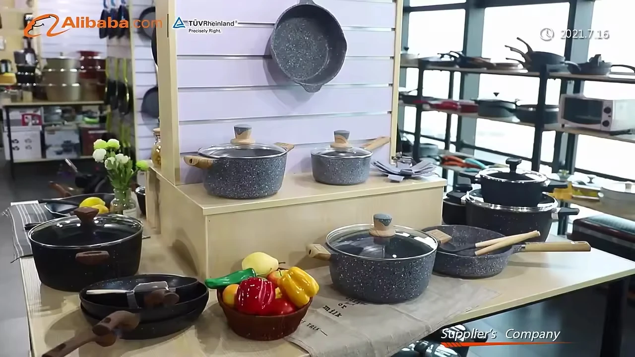 Hot Sale Heavy Home Cooking Marble Forged Aluminium Granite Pot Saucepan Nonstick Cookware Sets