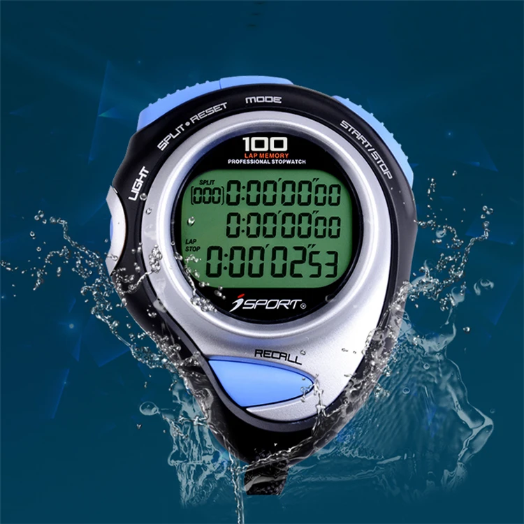 Water Resistant 100 Laps Memory Professional Sport Timer 3 Row Stopwatch