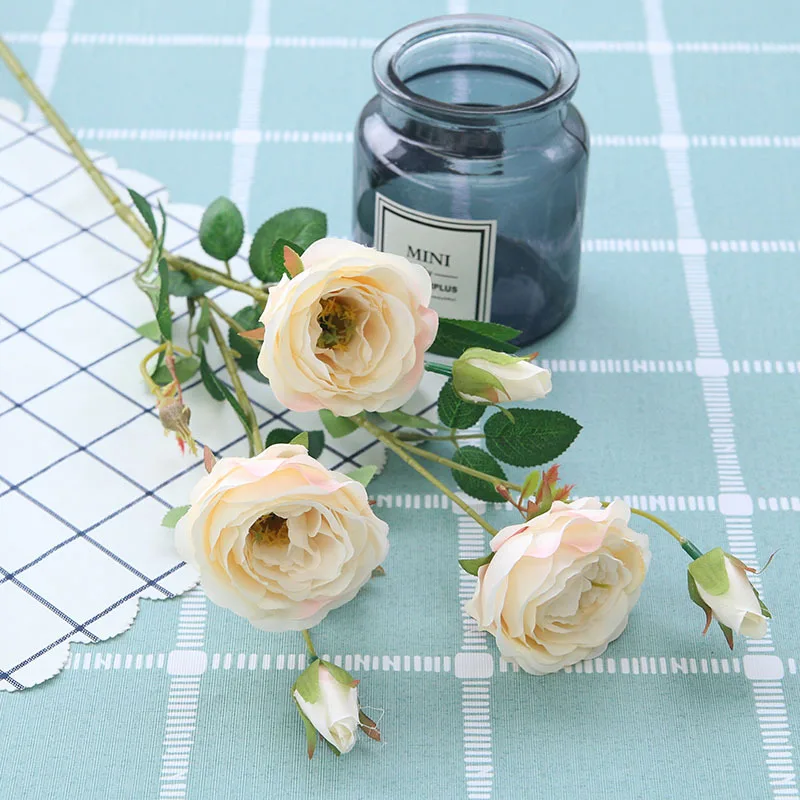 Wholesale high quality 6 flower heads artificial silk flower rose for wedding decorations