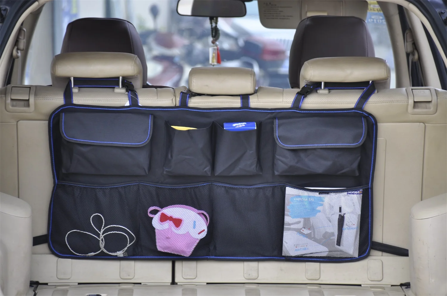 Collapsible multi-compartment portable foldable car trunk organizer felt tactical car seat organizer with pockets