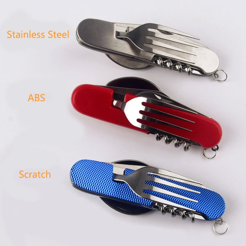 6 in 1 Multi-Function Detachable Folding Cutlery Set Stainless Steel Spoon Fork and Knife Opener Outdoor Camping Tableware Set