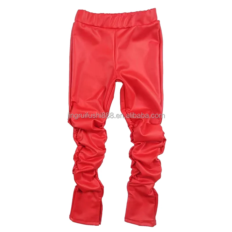 New Arrival Toddler Girls Faux Leather Stacked Leggings Pants Wholesale Kids Children Wrinkled Trousers