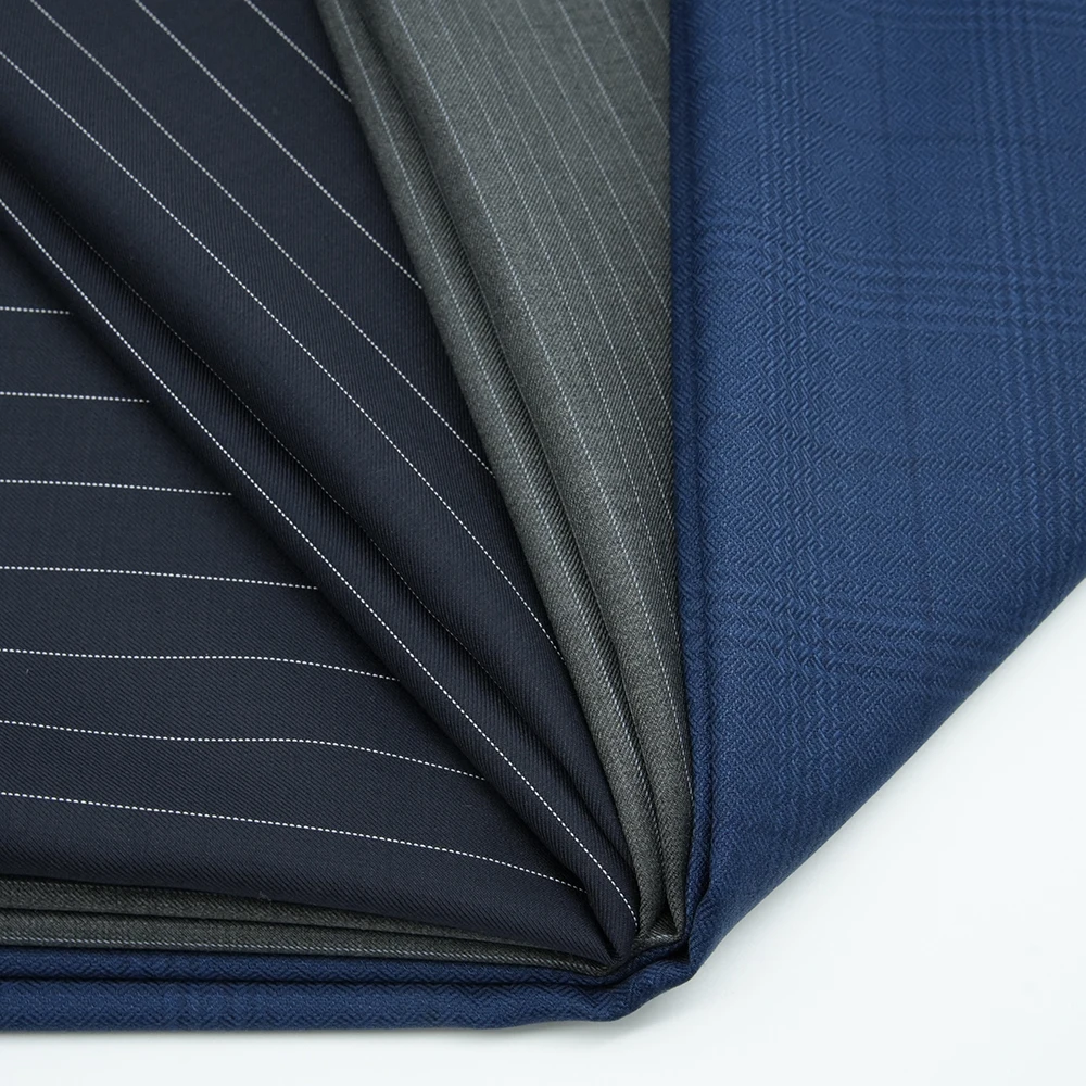 New Merino Wool Fabric 50%W 50%P Blend Worsted Wool Fabric TWILL STRIPE CHECK Style for Men Suits RTS