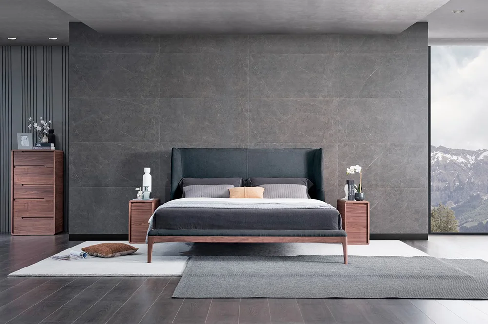 Gainsville Modern Elegant Up-holstered Bed High Quality Apartment Bed WIth Wood Legs