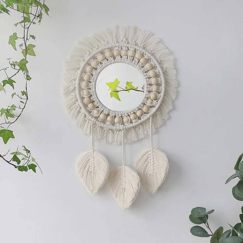 Nordic Chic Home Decor Wall Hanging round Handmade Rattan Tapestry Bohemian Chic Porch Mirror Cotton Makeup Mirror