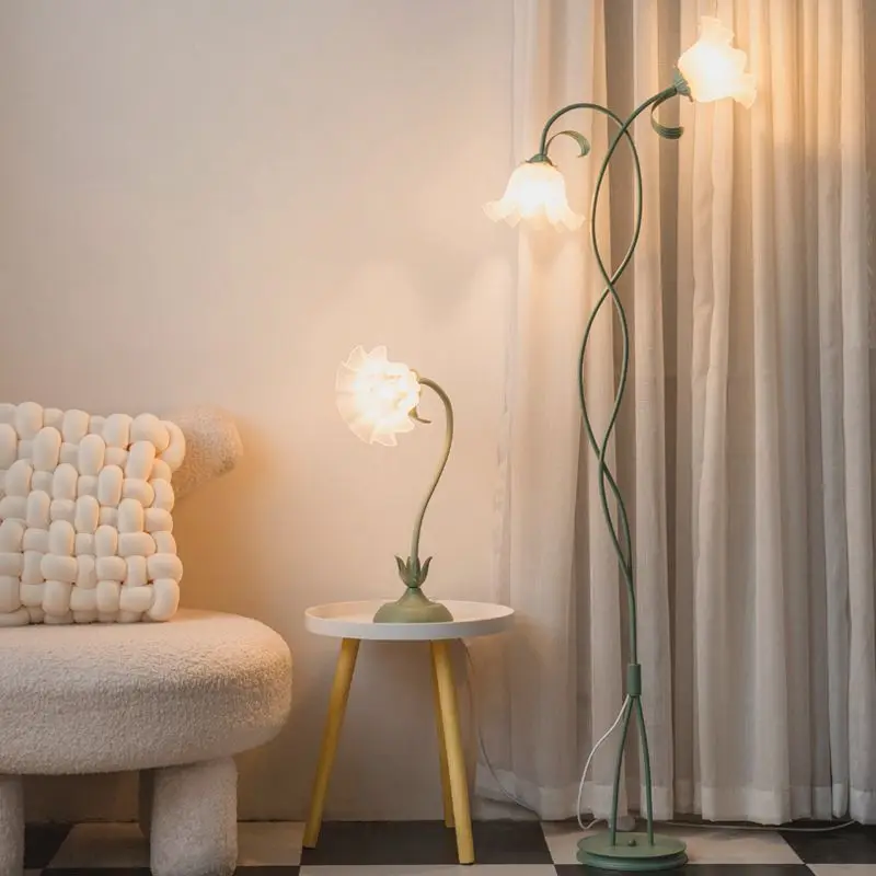 Three-Color Dimming LED Garden Flower Classic Floor Lamp Cream Wind Living Room Bedroom Sofa Table Decoration Net Red