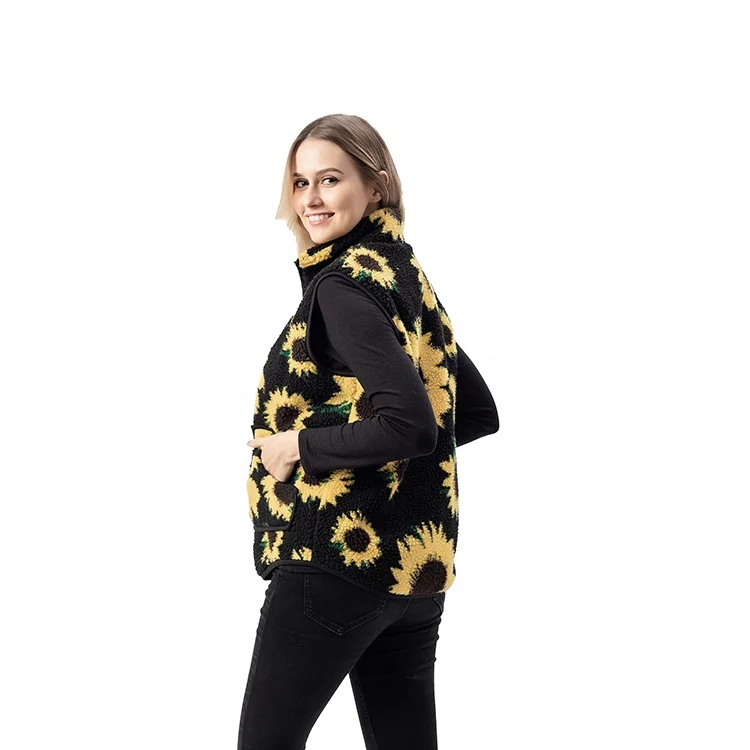 High Quality Ladies Sunflower Lamb Wool Fleece Sleeveless Vest