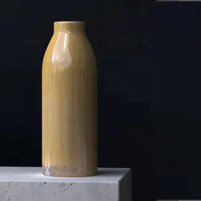 Tall Yellow Reactive Glazed Ceramic Vase Bathroom Decor Accessories