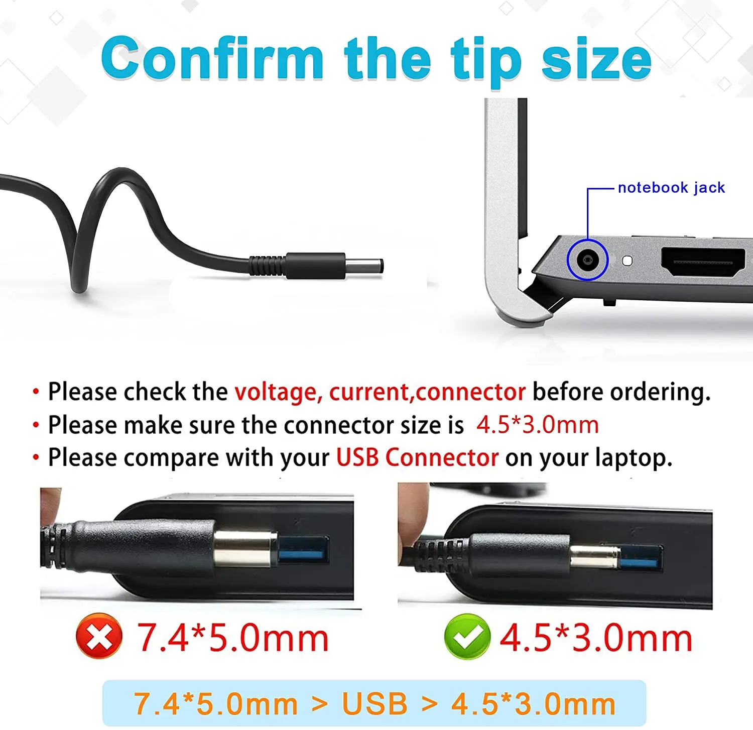 65W 20V 2A Laptop Charger Universal Power Adapter for Dell Charger
