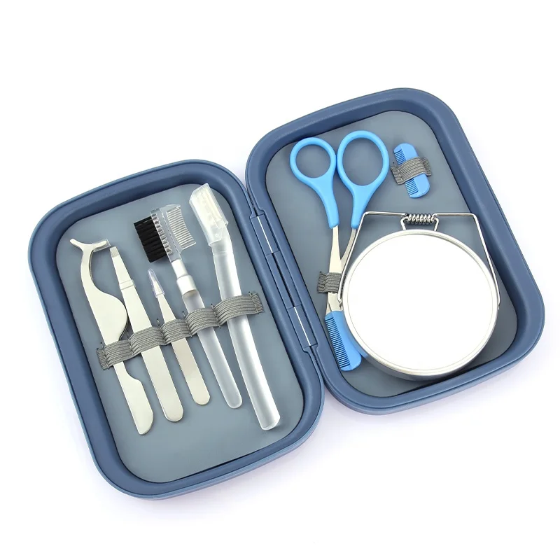 8 in 1 Personal Care Kit for Eyebrow Grooming Razor Facial Hair Removal Eyelash Tweezers Working Mode Shaving