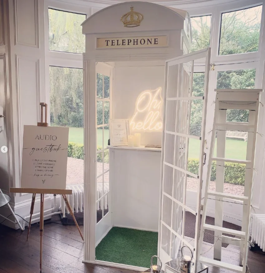 White Phone Booth Audio Guestbook Neon Sign for Wedding Decor Recording White Telephone Booth