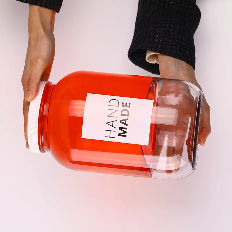 Empty 1 gallon Clear wide mouth round glass jar with black metal lid for vegetable beef chicken bone broth Protein powder