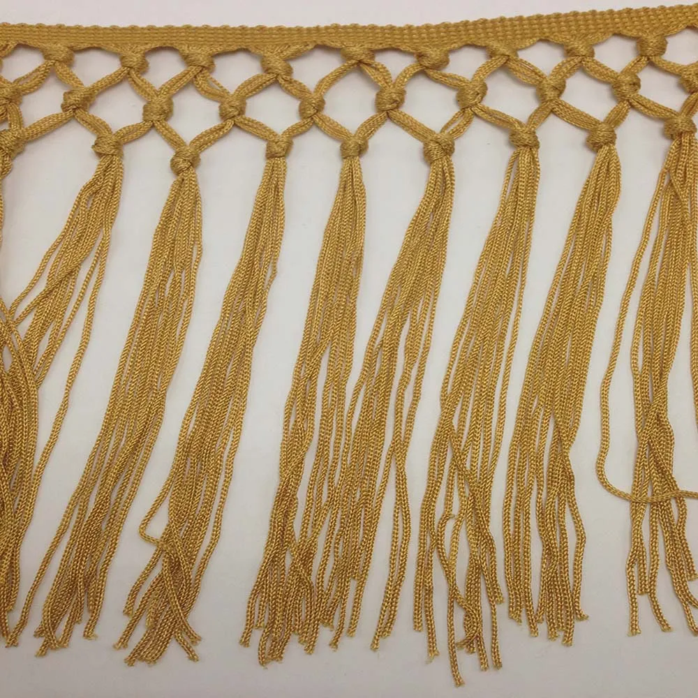 soft and comfortable material gold silk rayon bronze chain knot fringe trim Knotted Decorative Tassel Fringe Trim