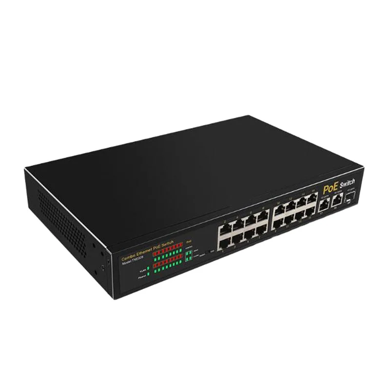  16 портов POE коммутатор 10/100 Мбит/с Ethernet-коммутатор 2 порта 10/100/1000 Мбит/с-умный