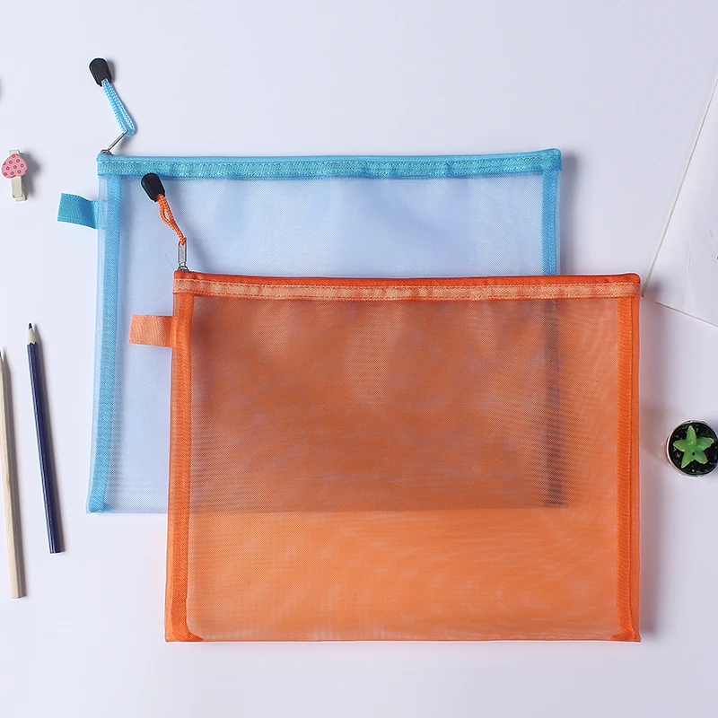Hot Sale Durable Nylon Transparent A4 Document Bag Portable Anti-Deformation Zipper File Bag Mesh Zipper Pouch Holder Students