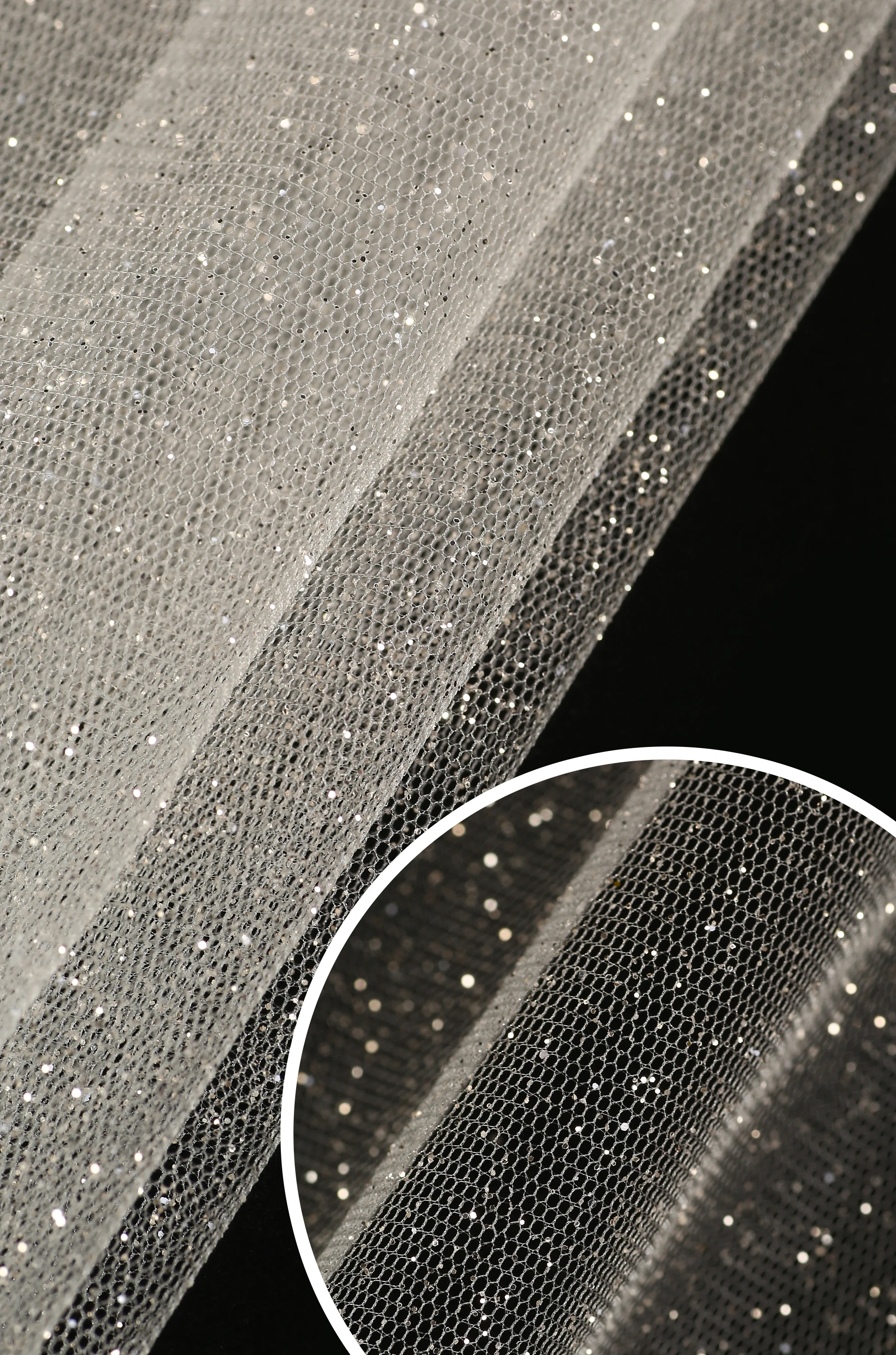 Luxury Shining Silver Sequins Powder Spraying Glued Glitter White Tulle Fabric Lace Ivory Shimmer Mesh Fabric For Wedding Dress